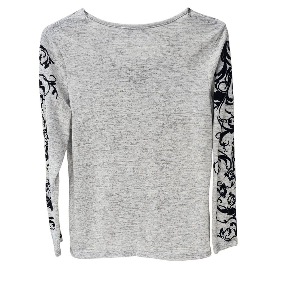 Dressbarn Gothic Scroll Work T-Shirt Womens L Gray Black Tribal Fairy Grunge - Picture 3 of 12